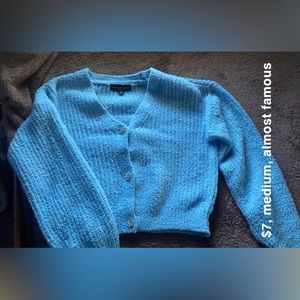 medium blue button up fluffy long sleeve top